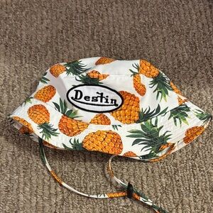 Kids Pineapple Print Bucket Hat - White & Orange